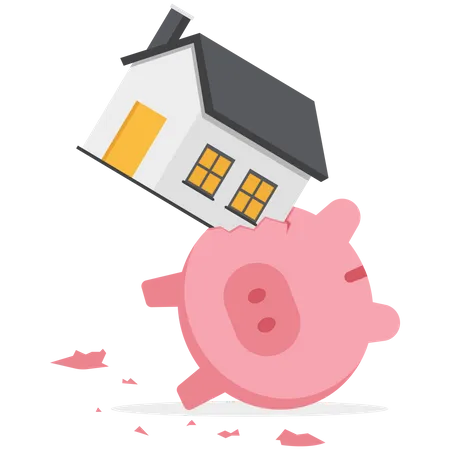 Heavy house broke savings piggybank metaphor of too much payment and cost  Illustration