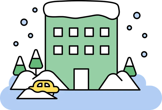 建物を覆う大雪  イラスト