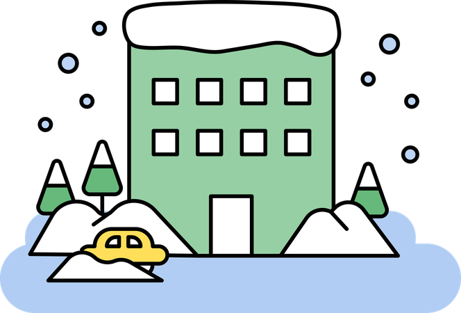 Heavy snowfall covering building  Illustration