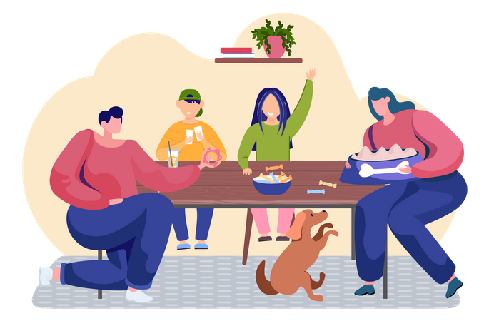 Héhé, dîner à la maison  Illustration