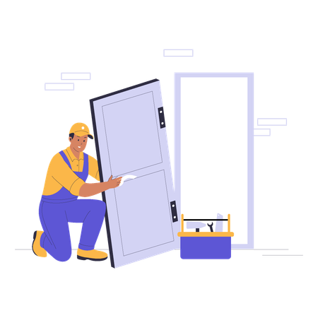 Heimwerker repariert Tür  Illustration