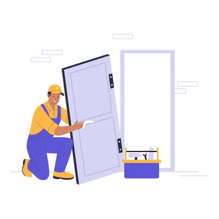 Heimwerker repariert Tür  Illustration