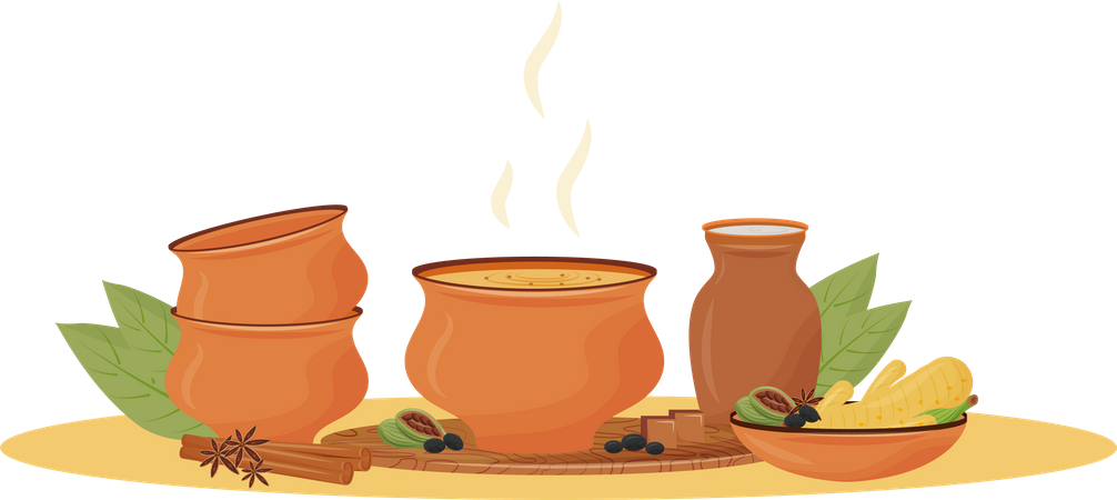 Heißer Masala-Tee in Schüssel  Illustration