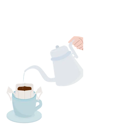 Kaffeepackung mit heißem Wasser übergießen  Illustration