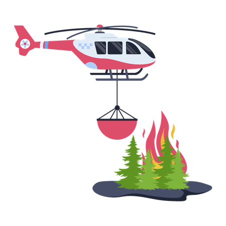 Helicopter extinguishes forest fire  Illustration