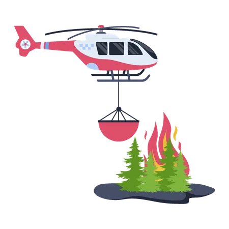 Helicopter Extinguishes Forest Fire Concept Illustration