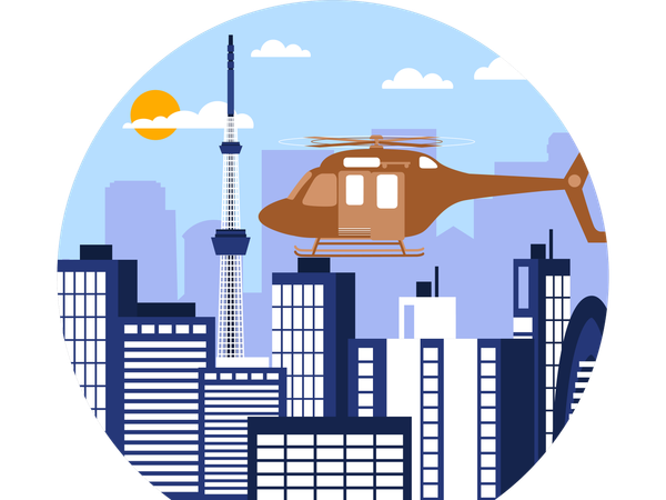 Helicopter flying in city  Illustration