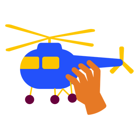Mão segurando um helicóptero de brinquedo  Ilustração