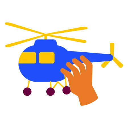 Mão segurando um helicóptero de brinquedo  Ilustração