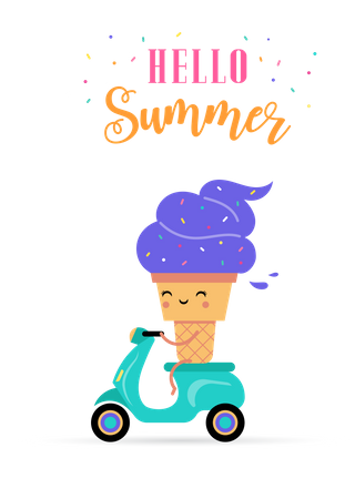 Hello Summer - Ice Cream Cone  Illustration