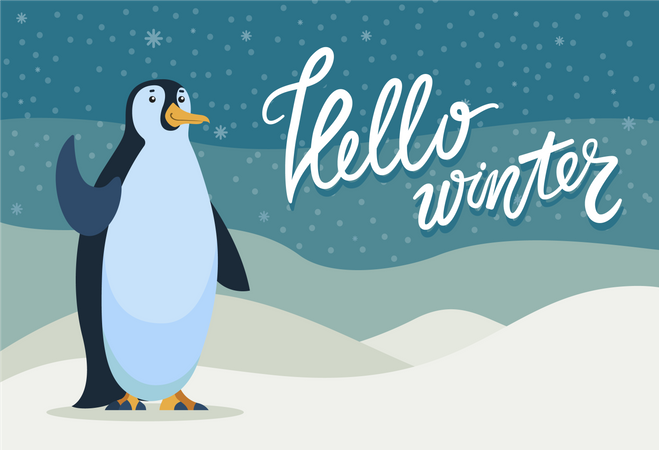 Hello Winter Penguin Greeting Card  Illustration