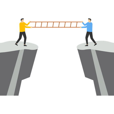 Help each other build a ladder to cross obstacles  Illustration