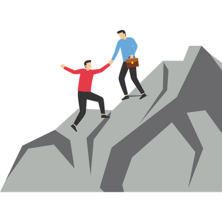 Help each other climb the barrier to reach the goal  Illustration