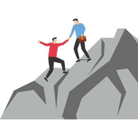 Help Each Other Climb The Barrier To Reach The Goal Vector Illustration Design Concept In Flat Style Illustration