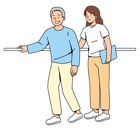 Helping Old Man Walk  Illustration