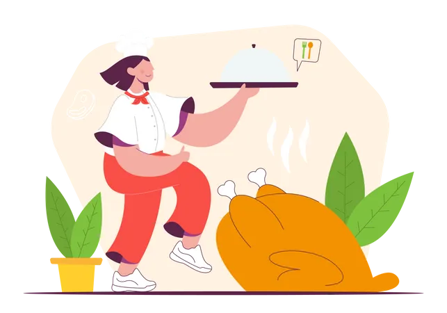 Pollo cocinando hembra  Ilustración