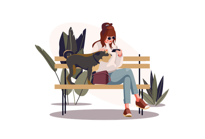 Hembra con mascota  Ilustración