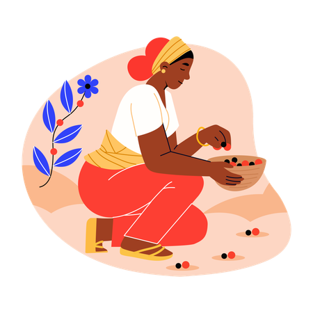 Mujer recogiendo bayas  Ilustración