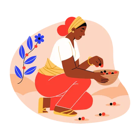 Mujer recogiendo bayas  Ilustración