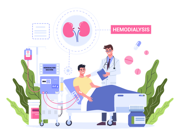 Hemodiálise para tratamento renal  Ilustração