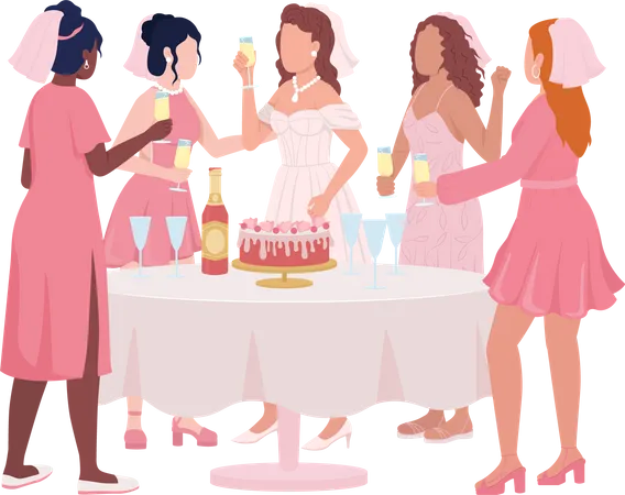 Hen Night Semi Flat Color Vector Characters Standing Figures Full Body People On White Festive Celebration Simple Cartoon Style Illustration For Web Graphic Design And Animation イラスト