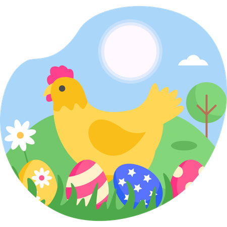 Hen with egg  Illustration
