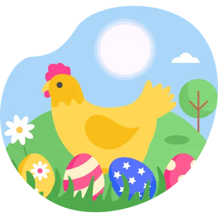 Hen with egg  Illustration