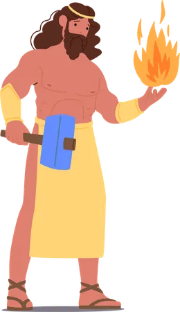 Hephaestus an Ancient Greek God Character Holding Fire In One Hand And Hammer In Other  Illustration