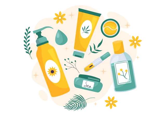 Natural Skin Care Vector Illustration Of Women Applying Cosmetics Face Skincare Products With Organic Ingredients In Flat Cartoon Background Template 일러스트레이션