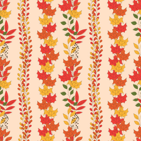 Herbstliches nahtloses Muster mit floralen Dekorationselementen, farbenfrohes Design  Illustration