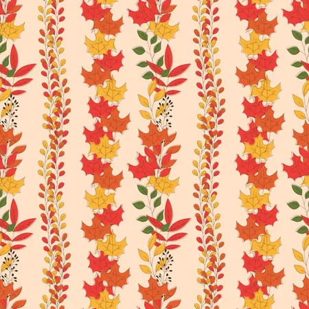 Herbstliches nahtloses Muster mit floralen Dekorationselementen, farbenfrohes Design  Illustration