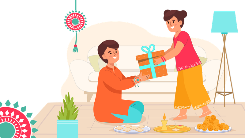 Hermana celebrando Raksha bandhan con su hermano  Ilustración