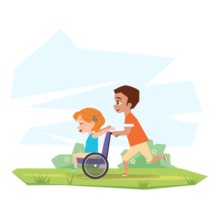 Hermano jugando con hermana discapacitada  Ilustración