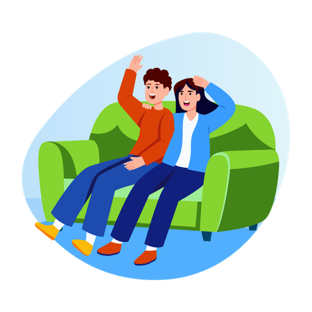 Hermanos disfrutando en casa  Ilustración