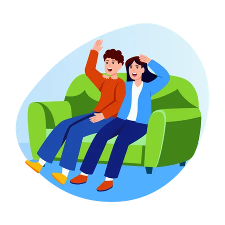 Hermanos disfrutando en casa  Ilustración
