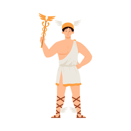 Hermès Mercure dieu grec avec baguette et sandales ailées  Illustration