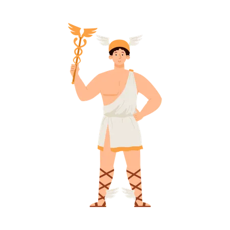 Hermès Mercure dieu grec avec baguette et sandales ailées  Illustration