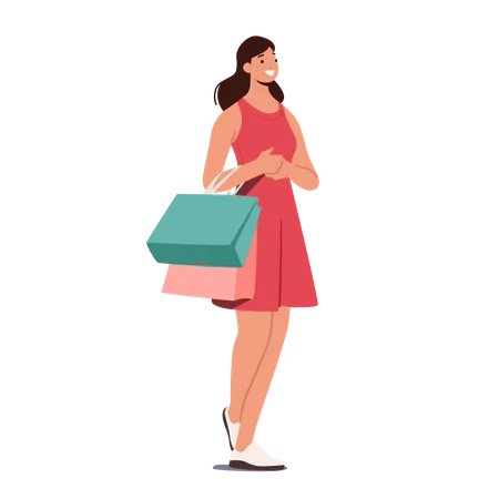 Hermosa chica con bolsas de compras  Ilustración