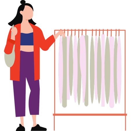 Hermosa chica está comprando ropa  Ilustración