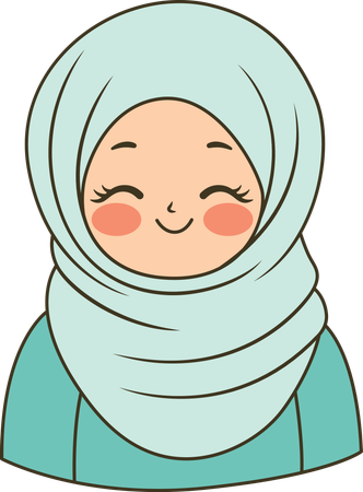 Hermosa chica musulmana con hiyab azul sonriendo  Ilustración