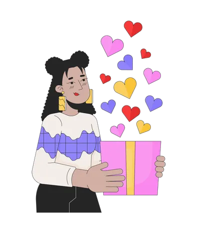 Hermosa mujer enamorada dando regalo de San Valentín  Ilustración