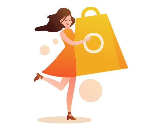 Hermosa mujer feliz con bolsas de compras  Ilustración