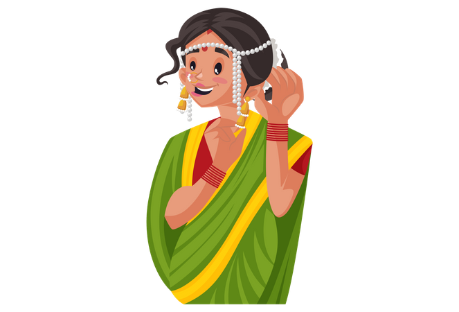Hermosa mujer marathi mostrando sus joyas  Ilustración