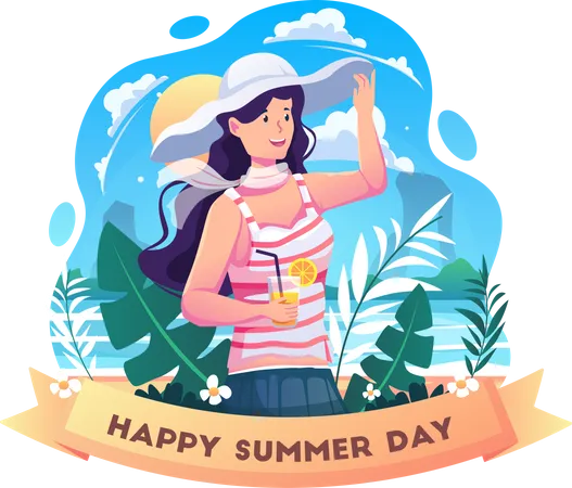 Hermosa chica con ropa de verano  Ilustración