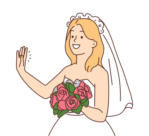 Hermosa novia con flores  Ilustración
