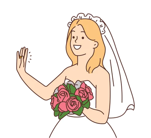 Hermosa novia con flores  Ilustración