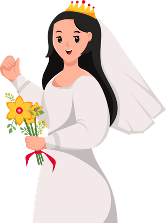 Hermosa novia con ramo de flores  Ilustración