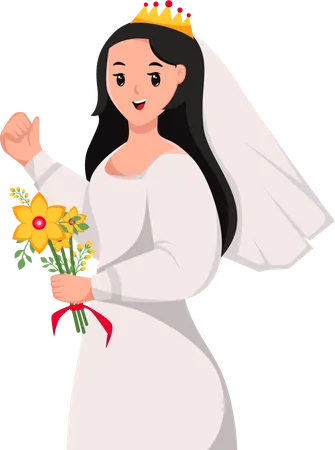 Hermosa novia con ramo de flores  Ilustración