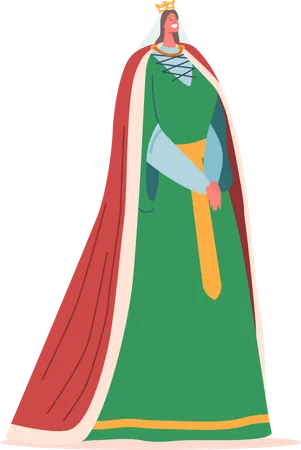 Hermosa reina medieval en corona real  Ilustración