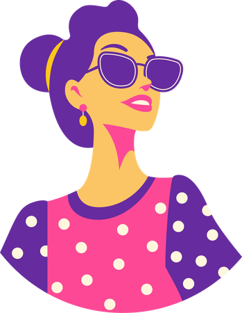 Hermoso personaje de niña con gafas de sol posando para un anuncio de película Ilustración